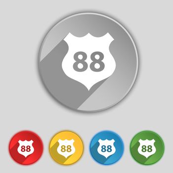 Route 88 highway icon sign. Symbol on five flat buttons. illustration
