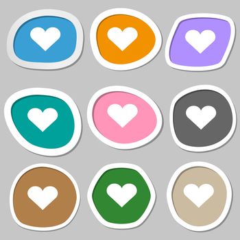 Heart, Love icon symbols. Multicolored paper stickers. illustration