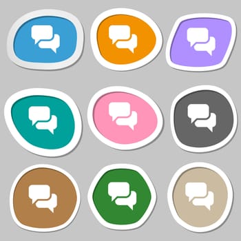 Speech bubble, Think cloud icon symbols. Multicolored paper stickers. illustration