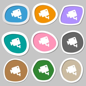 video camera icon symbols. Multicolored paper stickers. illustration