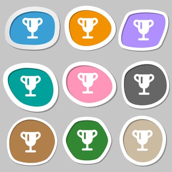 Winner cup, Awarding of winners, Trophy icon symbols. Multicolored paper stickers. illustration