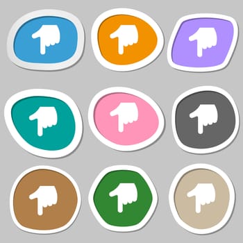 pointing hand icon symbols. Multicolored paper stickers. illustration
