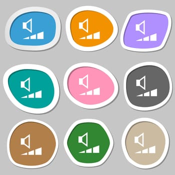 volume, sound icon symbols. Multicolored paper stickers. illustration