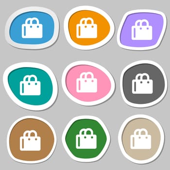 shopping bag icon symbols. Multicolored paper stickers. illustration