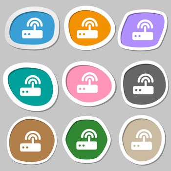 Wi fi router icon symbols. Multicolored paper stickers. illustration