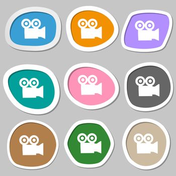 video camera icon symbols. Multicolored paper stickers. illustration