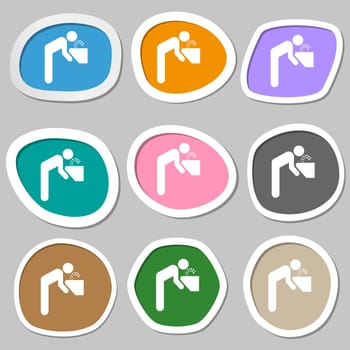 drinking fountain icon symbols. Multicolored paper stickers. illustration