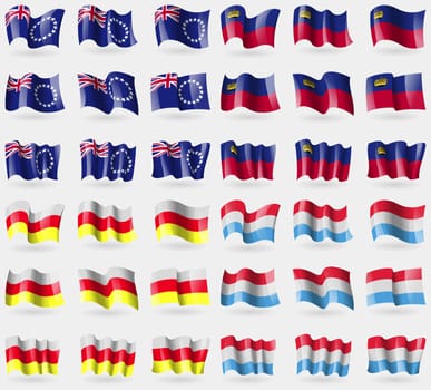 Cook Islands, Liechtenstein, North Ossetia, Luxemburg. Set of 36 flags of the countries of the world. illustration