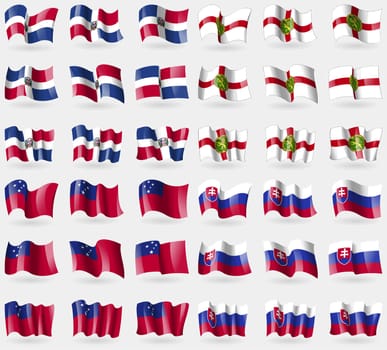 Dominican Republic, Alderney, Samoa, Slovakia. Set of 36 flags of the countries of the world. illustration