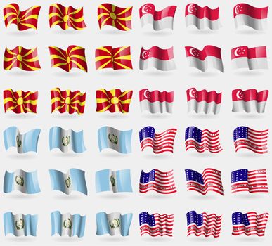 Macedonia, Singapore, Guatemala, Bikini Atoll. Set of 36 flags of the countries of the world. illustration