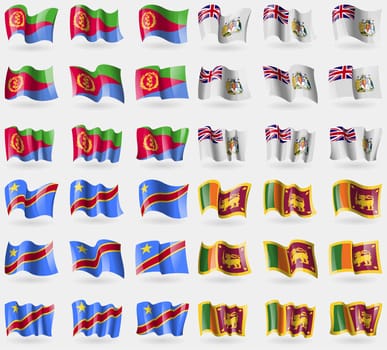 Eritea, British Antarctic Territory, Congo Democratic Republic, Sri Lanka. Set of 36 flags of the countries of the world. illustration