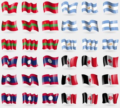 Transnistria, Argentina, Laos, Udmurtia. Set of 36 flags of the countries of the world. illustration