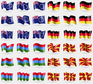 Cook Islands, Germany, Karelia, Macedonia. Set of 36 flags of the countries of the world. illustration