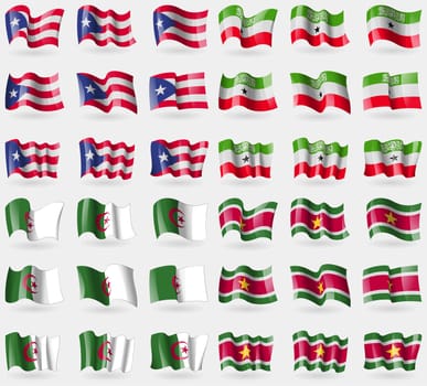 Puerto Rico, Somaliland, Algeria, Suridame. Set of 36 flags of the countries of the world. illustration