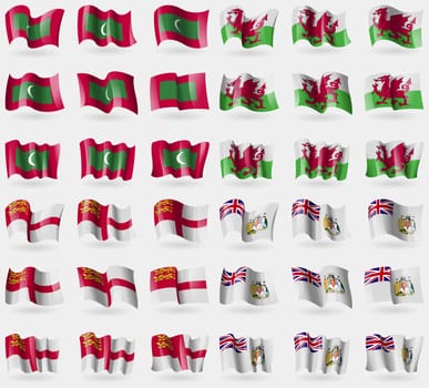 Maldives, Wales, Sark, British Antarctic Territory. Set of 36 flags of the countries of the world. illustration