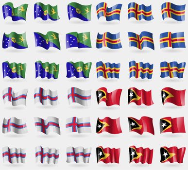 Christmas Island, Aland, Faroe Islands, East Timor. Set of 36 flags of the countries of the world. illustration