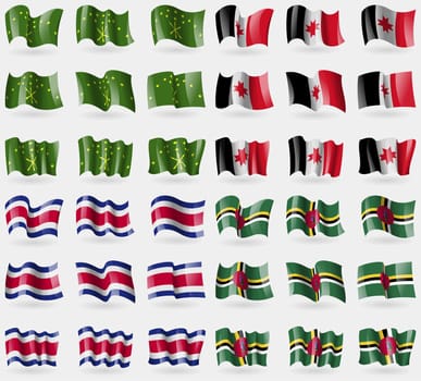 Adygea, Udmurtia, Costa Rica, Dominica. Set of 36 flags of the countries of the world. illustration