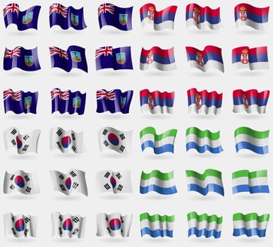 Montserrat, Serbia, Korea South, Sierra Leone. Set of 36 flags of the countries of the world. illustration