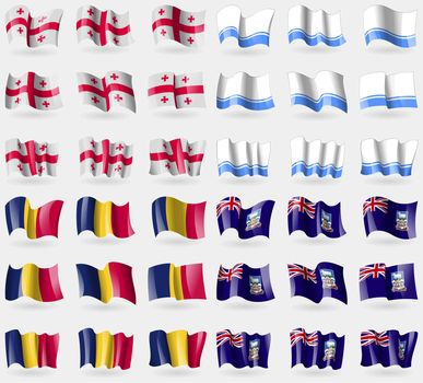 Georgia, Altai Republic, Chad, Falkland Islands. Set of 36 flags of the countries of the world. illustration