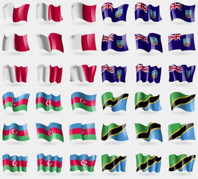 Malta, Montserrat, Azarbaijan, Tanzania. Set of 36 flags of the countries of the world. illustration