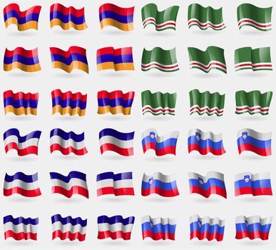 Armenia, Chechen Republic of Ichkeria, Los Altos, Slovenia. Set of 36 flags of the countries of the world. illustration