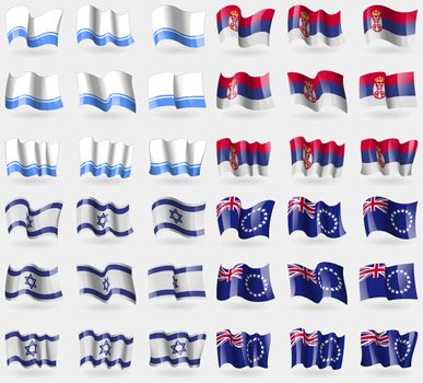 Altai Republic, Serbia, Israel, Cook Islands. Set of 36 flags of the countries of the world. illustration