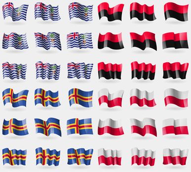 British Indian Ocean Territory, UPA, Aland, Poland. Set of 36 flags of the countries of the world. illustration