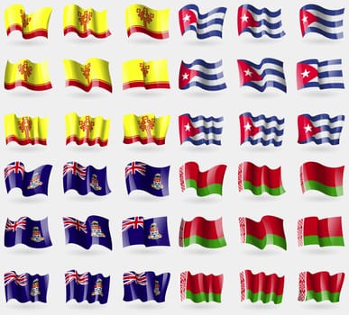 Chuvashia, Cuba, Cayman Islands, Belarus. Set of 36 flags of the countries of the world. illustration