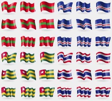 Transnistria, Cape Verde, Togo, Thailand. Set of 36 flags of the countries of the world. illustration
