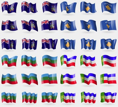 Georgia and Sandwich, Kosovo, KarachayCherkessia, Khakassia. Set of 36 flags of the countries of the world. illustration