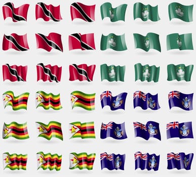 Trinidad and Tobago, Macau, Zimbabwe, Tristan da Cunha. Set of 36 flags of the countries of the world. illustration