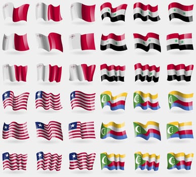 Malta, Syria, Liberia, Comoros. Set of 36 flags of the countries of the world. illustration