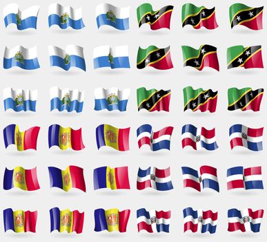 san Marino, Saint Kitts and Nevis, Andorra, Dominican Republic. Set of 36 flags of the countries of the world. illustration