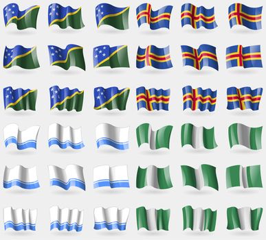 Solomon Islands, Aland, Altai Republic, Nigeria. Set of 36 flags of the countries of the world. illustration