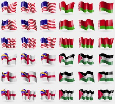 Bikini Atoll, Belarus, Herm, Palestine. Set of 36 flags of the countries of the world. illustration