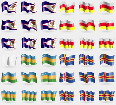 American Samoa, North Ossetia, Karakalpakstan, Aland. Set of 36 flags of the countries of the world. illustration