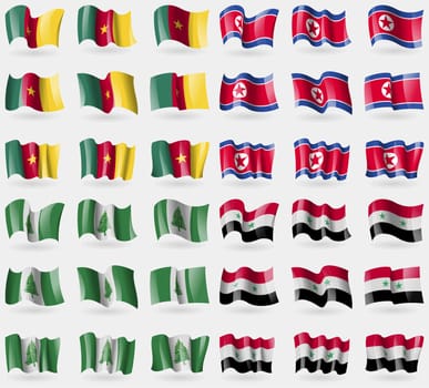 Cameroon, Korea North, Norfolk Island, Syria. Set of 36 flags of the countries of the world. illustration