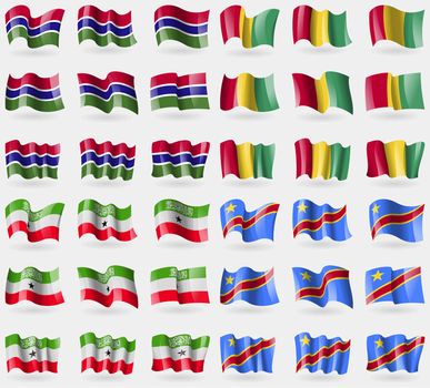 Gambia, Guinea, Somaliland, Congo Democratic Republic. Set of 36 flags of the countries of the world. illustration