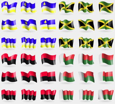 Buryatia, Jamaica, UPA, Madagascar. Set of 36 flags of the countries of the world. illustration