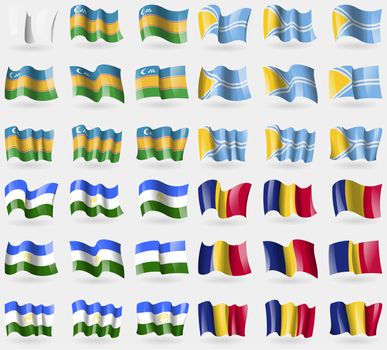 Karakalpakstan, Tuva, Bashkortostan, Romania. Set of 36 flags of the countries of the world. illustration