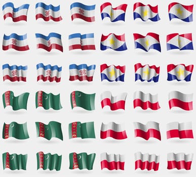 Mari El, Saba, Turkmenistan, Poland. Set of 36 flags of the countries of the world. illustration