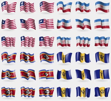 Liberia, Mari El, Swaziland, Barbados. Set of 36 flags of the countries of the world. illustration