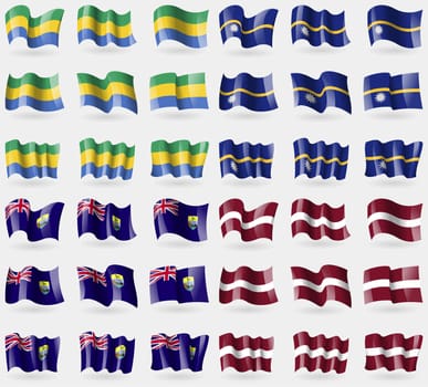 Gabon, nauru, Saint Helena, Latvia. Set of 36 flags of the countries of the world. illustration