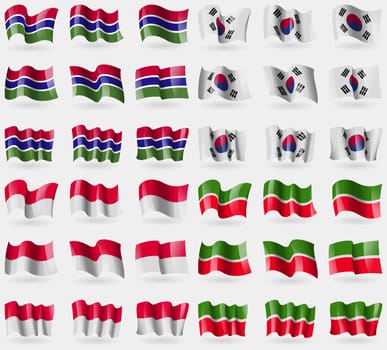 Gambia, Korea South, Monaco, Tatarstan. Set of 36 flags of the countries of the world. illustration