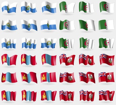 San Marino, Algeria, Mongolia, Bermuda. Set of 36 flags of the countries of the world. illustration