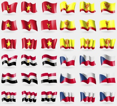 Vietnam, Chuvashia, Egypt, Czech Republic. Set of 36 flags of the countries of the world. illustration