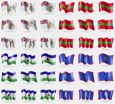 British Antarctic Territory, Transnistria, Lesothe, Guam. Set of 36 flags of the countries of the world. illustration