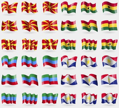 Macedonia, Ghana, Dagestan, Saba. Set of 36 flags of the countries of the world. illustration