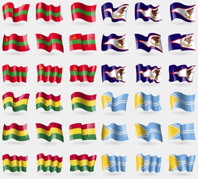 Transnistria, American Samoa, Bolivia, Tuva. Set of 36 flags of the countries of the world. illustration