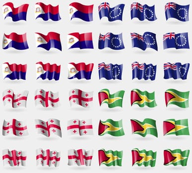 Saint Martin, Cook Islands, Georgia, Guyana. Set of 36 flags of the countries of the world. illustration